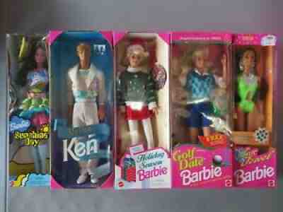 Lot of 5 Barbie Dolls Sunshine Day First Ken Golf Date Sun Jewel Holiday Teresa