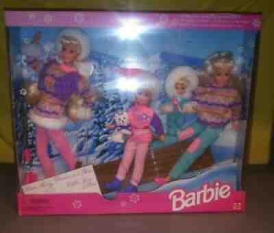 RARE MATTEL 1995 BARBIE & SISTERS Doll WINTER HOLIDAY MIB 15645 GIFT SET FOREIGN