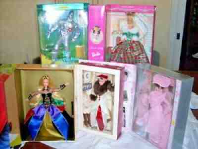 Barbie lot of 6 dolls- MIDNIGHT, FRENCH, HOLIDAY, WINTER, TIN MAN, PINK MFL