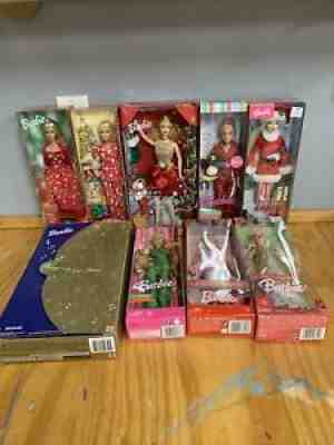 New Lot of 9 Barbie Christmas Holiday Dolls Mattel New Year Santa Angel Morning