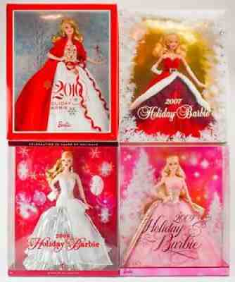 Set of 4 NOS 2007-2010 Holiday Barbie Christmas Dolls - NO RESERVE - DT7