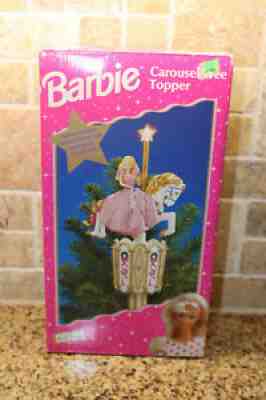 Vintage 1997 Barbie Doll in Pink Gown Carousel Christmas Tree Topper Rare NEW