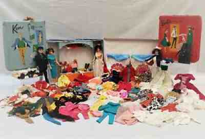Vintage 1960s Twist/Turn Walk Lively BARBIE KEN Lot - Case Clothes Accessories