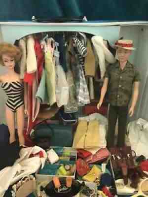Vintage Barbie& Ken Doll Lot, Shoes, Clothes Accessories Case 1960â??s EUC!