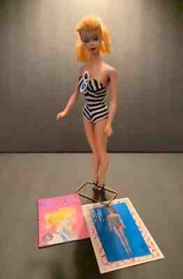 1960 Vintage Barbie 850 Blonde #4 Ponytail With Original Zebra Swimsuit