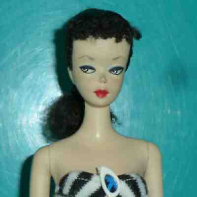 1959 VINTAGE ORIGINAL #2 BRUNETTE PONYTAIL BARBIE DOLL, EXCELLENT CONDITION
