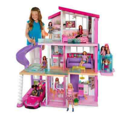 Barbie Dreamhouse Dollhouse, Elevator, Pool, Slide & 70 Accessories 3' Tall a055