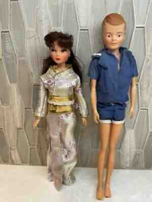 Vintage 1962 Uneeda Miss Suzette and Bob Dolls, Vivid Face Paint, Barbie Clone,