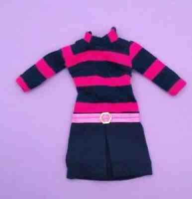Vintage Barbie Clothes MOD Japanese Exclusive #2612 - Black Pink Striped Dress