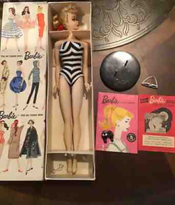 Vintage Barbie Ponytail #1 Blond, TM Box, #1 Stand, TM Booklet, #1 Shoes Rare!