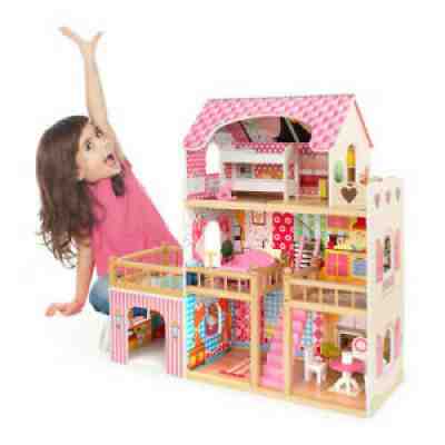 Wooden Dollhouse Toy, Pretend Play Dollhouse Gift for Kids Toddlers Girls