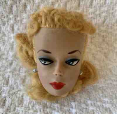 Vintage 1959 Barbie Doll Head Only #1 or #2 Blonde Hair Blue Eyeshadow