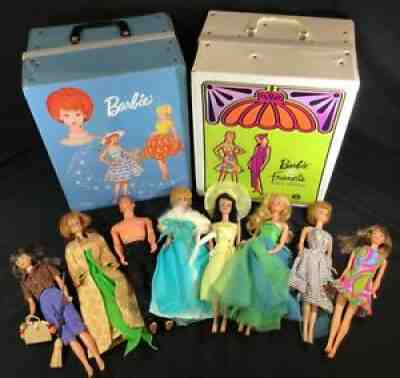 Vintage 1960s Barbie Doll Ken & Others Comes w/Clothes & Cases 8 Dolls in Total