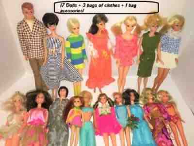 Big LOT Vintage Barbie Mod Era Clothes Bubblecut Twiggy Julia Fashion Ponytail