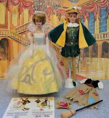 Vintage 1960s Barbie Cinderella & Ken Prince Dolls & Little Theatre Outfits NM