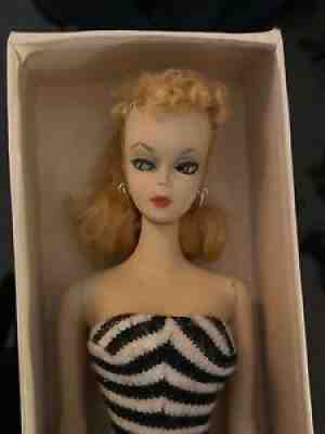 Vintage Barbie Ponytail #1 Blond TM Box #1 Stand Original Bathing Suit Rare