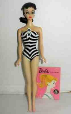 VINTAGE 1959 MATTEL #1 BRUNETTE PONYTAIL BARBIE DOLL W/BOOKLET,& SUNGLASSES