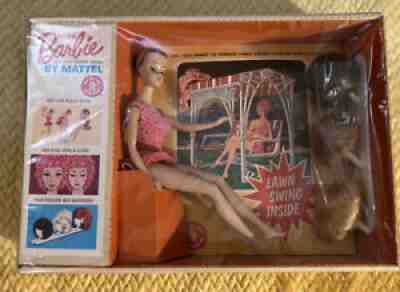 VINTAGE MISS BARBIE & GO-TOGETHER LAWN SWING IN BOX, SLEEP EYE NRFB RARE