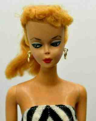 1959 VINTAGE #1 PONYTAIL BARBIE WHITE IRIS, BLONDE, TUBES IN FEET MATTEL JAPAN