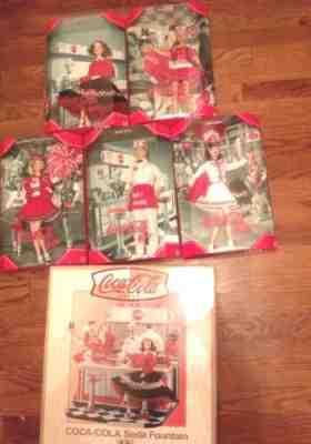 Lot of 6 COCA-COLA Barbie Soda Fountain Display- Ken  Majorette Cheerleader