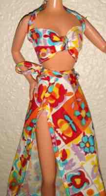 Vintage Barbie Clone Bright Floral Bikini And Swimsuit Coverup