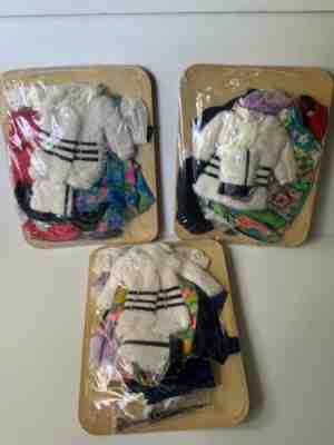 Vintage Barbie Doll NOS 1970S lot of 3 HONG KONG FAUX FUR COAT HAT MOD DRESS