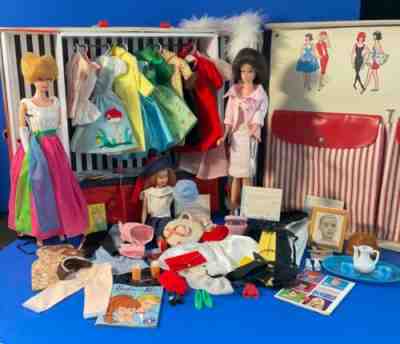 Vintage Barbie Mixed Lot: Huge Collection Clothes, Barbie(2) Skipper & CaseÂ 