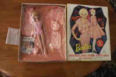 Original 1965, MIB, Barbie Blonde Bubble Cut Doll Sparkling Pink Gift Set #1011