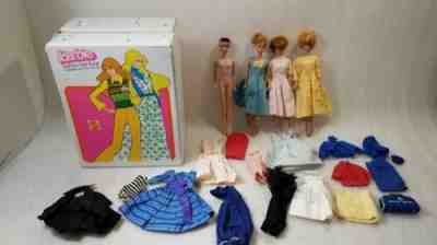 VTG Barbie Fashion Doll Trunk: 4x girl dolls w/ Extra Clothes w/ Case