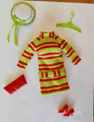 Vintage 1960's Barbie Japanese Market Exclusive Chartreuse & Red Striped Dress