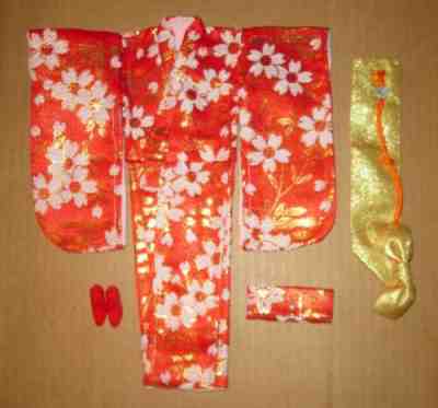Japanese Exclusive Francie Red and Gold Brocade Kimono