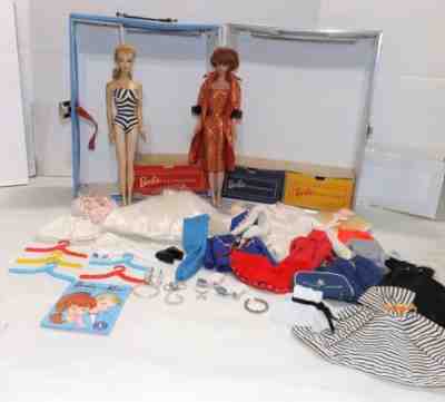 VINTAGE MATTEL #3 BLONDE BARBIE & BUBBLECUT BARBIE DOLLS W CLOTHES ACCESS & CASE