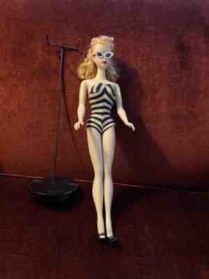 Vintage Barbie Ponytail # 2 Original Swimsuit & Stand