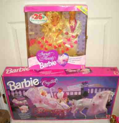 #7524 Mattel Secret Hearts Barbie & Ken Dolls & Foreign Crystal Horse & Carriage