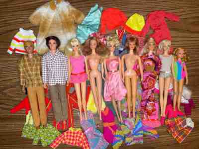 VINTAGE BARBIE, KEN, SKIPPER, PJ, CASEY TNT MOD LOT CLOTHES DOLLS