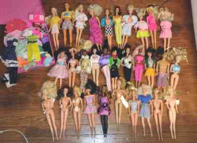 32 VTG 70s 80's Barbie Black White Asian Doll LOT W/ Clothing & Accessories Ken