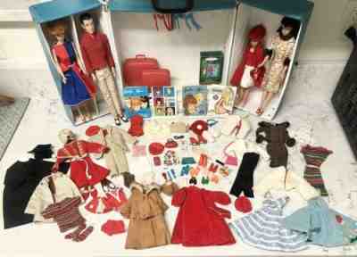 LOT 80 Pcs Vintage Ponytail Barbie Skipper Red Midge-Ken Dolls w/Case & Clothes