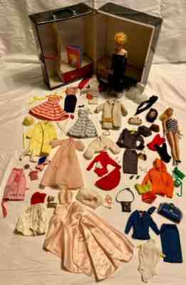 Vintage 1960s Barbie 850 #5 and Bubblecut Doll Lot w/Case Outfits & Wig Wardrobe