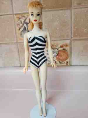 Number 3 Vintage Pony Tail Barbie Blonde W/Brown Eye Liner & Original Swimsuit