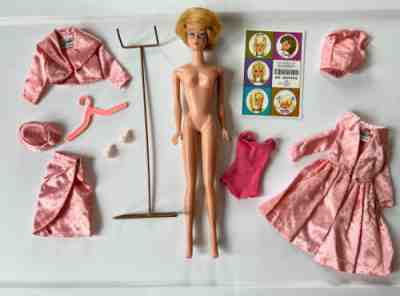 Original Complete 1960 Mattel Barbie Doll Blonde Bubble Sparkling Pink Set 1011
