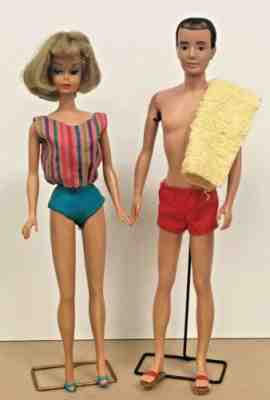 Vintage 1960's Lot Mattel 1966 American Girl Barbie 1070 & 1961 Ken 0750 Fuzzy
