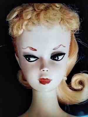 Vintage Blonde Ponytail Barbie #1 handpainted, tm box, TM original #1 stand