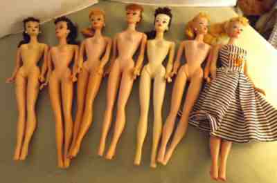 Lot 7 Vintage 1960's Barbies - 3 Blondes/3 Dark Hair/1 Red Head - As Is