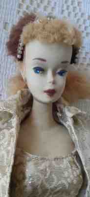 Ghostly Vintage #3 Blonde Ponytail Barbie Wearing Golden Elegance 961 & w/ Stand