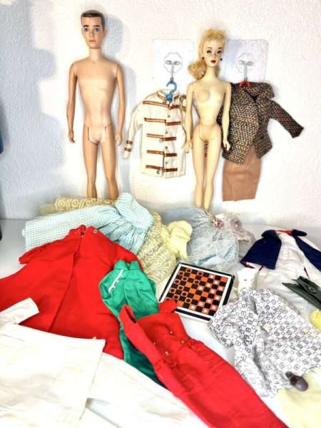 Vintage 1960s Barbie Ponytail #3 Blond, Ken. Mattel, Outfits Lot