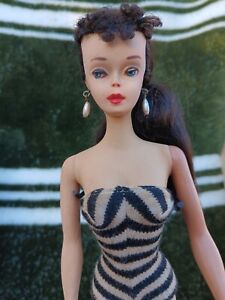 RARE 1959 Original Vintage Brunette Ponytail Barbie Doll in Blond Barbie Box,