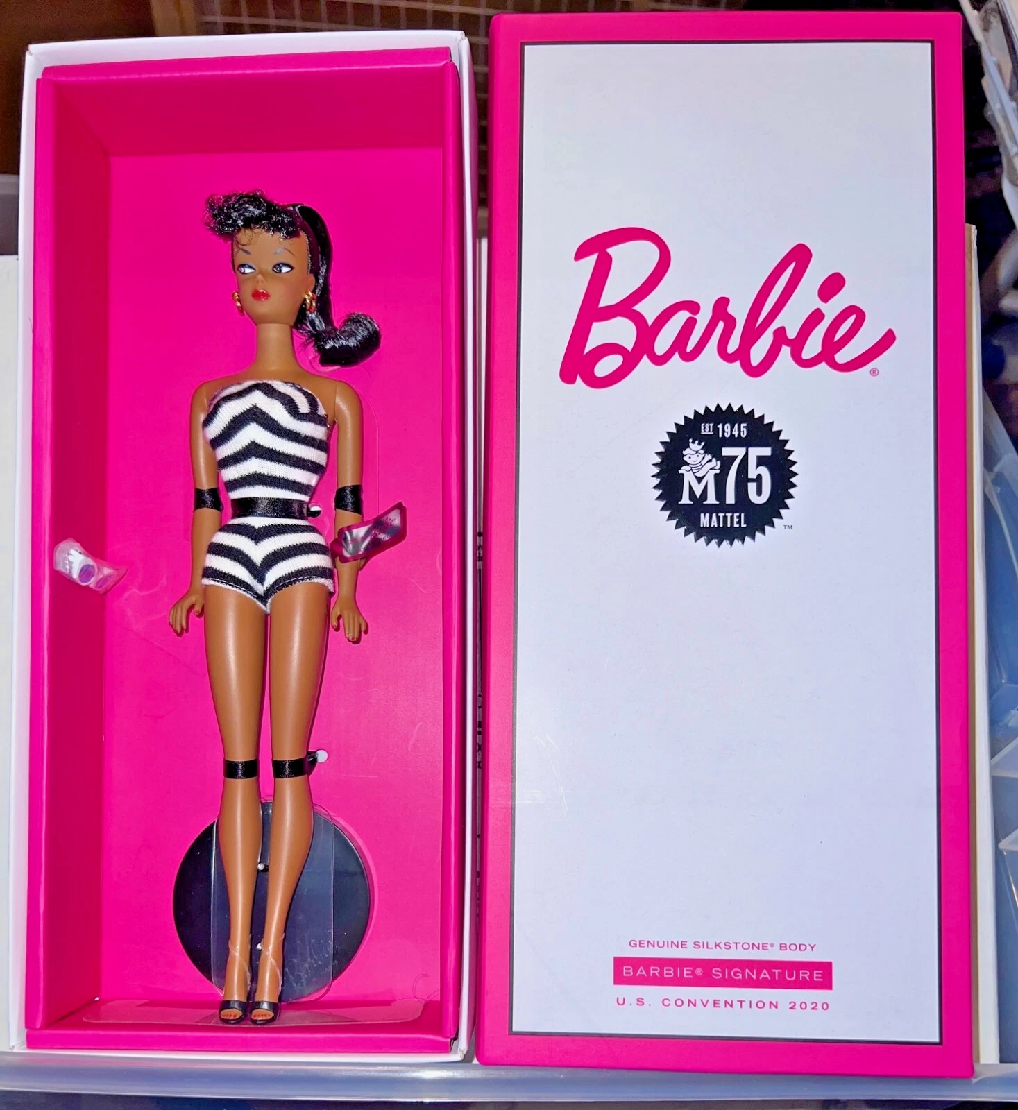 2020 Silkstone Black AA Barbie Ponytail #1 Mattel 75th Anniversary Convention