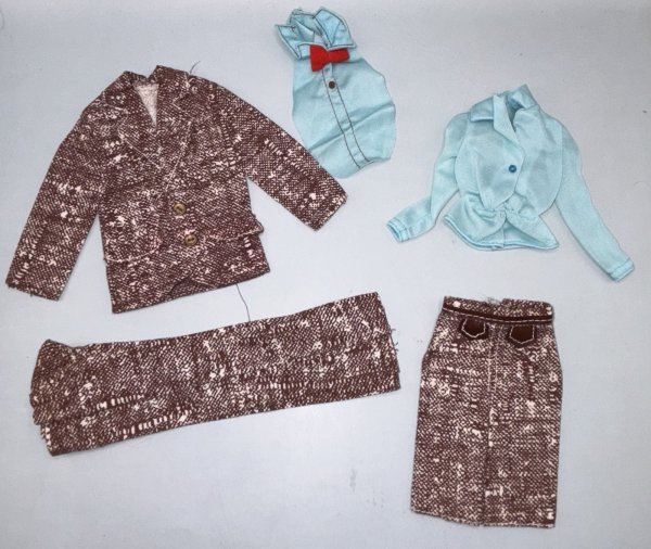 Vintage Ken Barbie Sears Exclusive #9048 Brown Tweed Skirt & Blue Blouse Top Lot