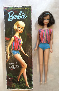 1960s Barbie Side Part American Girl Mattel Brunette 1070 w/Box Lid Japan Market