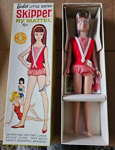 HTF RARE Vintage 1963 Brunette Skipper Doll Mattel Stock # 0950 NRFB With Stand